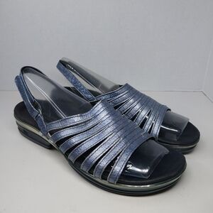 ARAVON Sandals Women's size 8 B Metallic Blue Leather Slingback Comfort Shoes